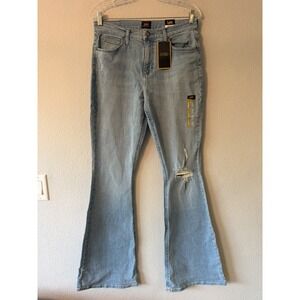 Lee Legendary Flare Jeans Womens 10L Blue Mid Rise Distressed Stretch Denim